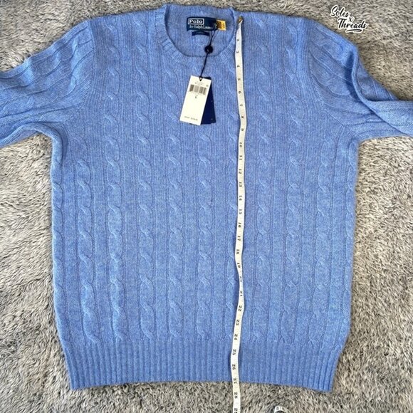 $398 Polo Ralph Lauren The Iconic Cable Knit Cashmere Sweater SZ Large Men Blue - Picture 9 of 9